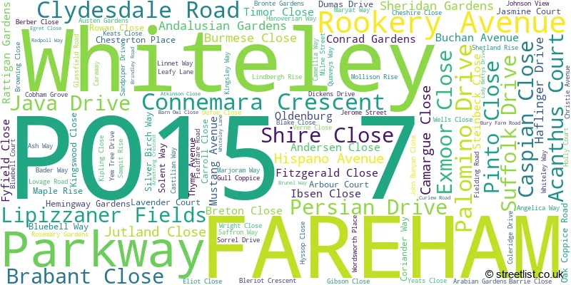A word cloud for the PO15 7 postcode